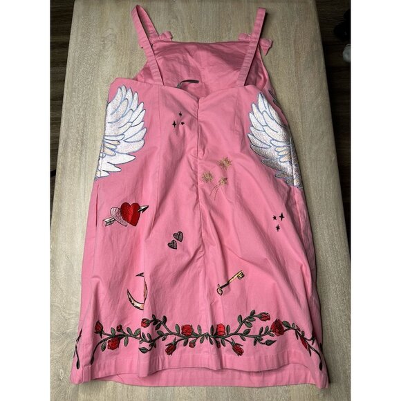 Anthropologie NWT Embroidered Shift Mini Dress Pink Bows Swans Size Large - Picture 8 of 8